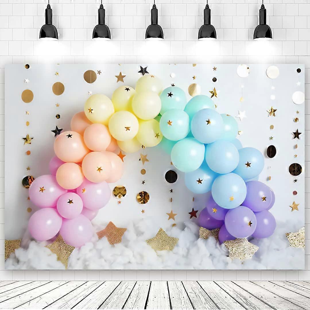7x5ft Colorful Balloons Backdrop for Kids Portrait Background Rainbow Balloons Gold Stars Sweet Birthday Party Backdrop Newborn Baby Shower Decor Cake