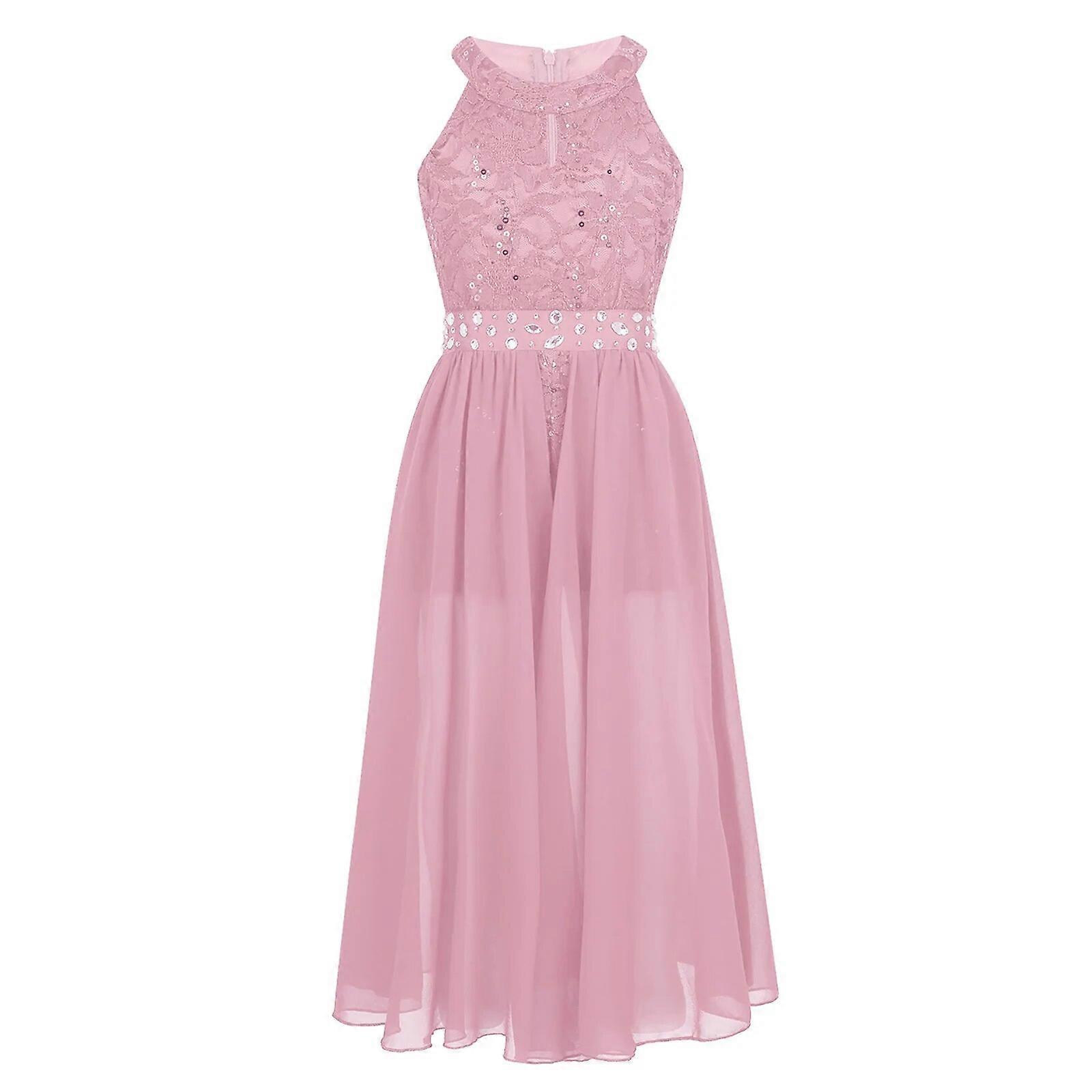 Girls Floral Lace Rhinestone Maxi Romper Dress Dancewear Elegant Girl's Dress Wedding Party First Communion Flower Girl Dresses