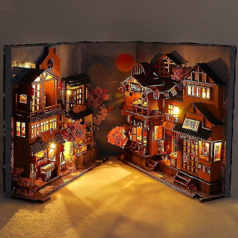 Diy Book Kit, Diy Dollhouse Booknook Kit Bookshelf Insert Decor Alley, Bookends Model Build-creativity Kit With Led Light (sakura House)