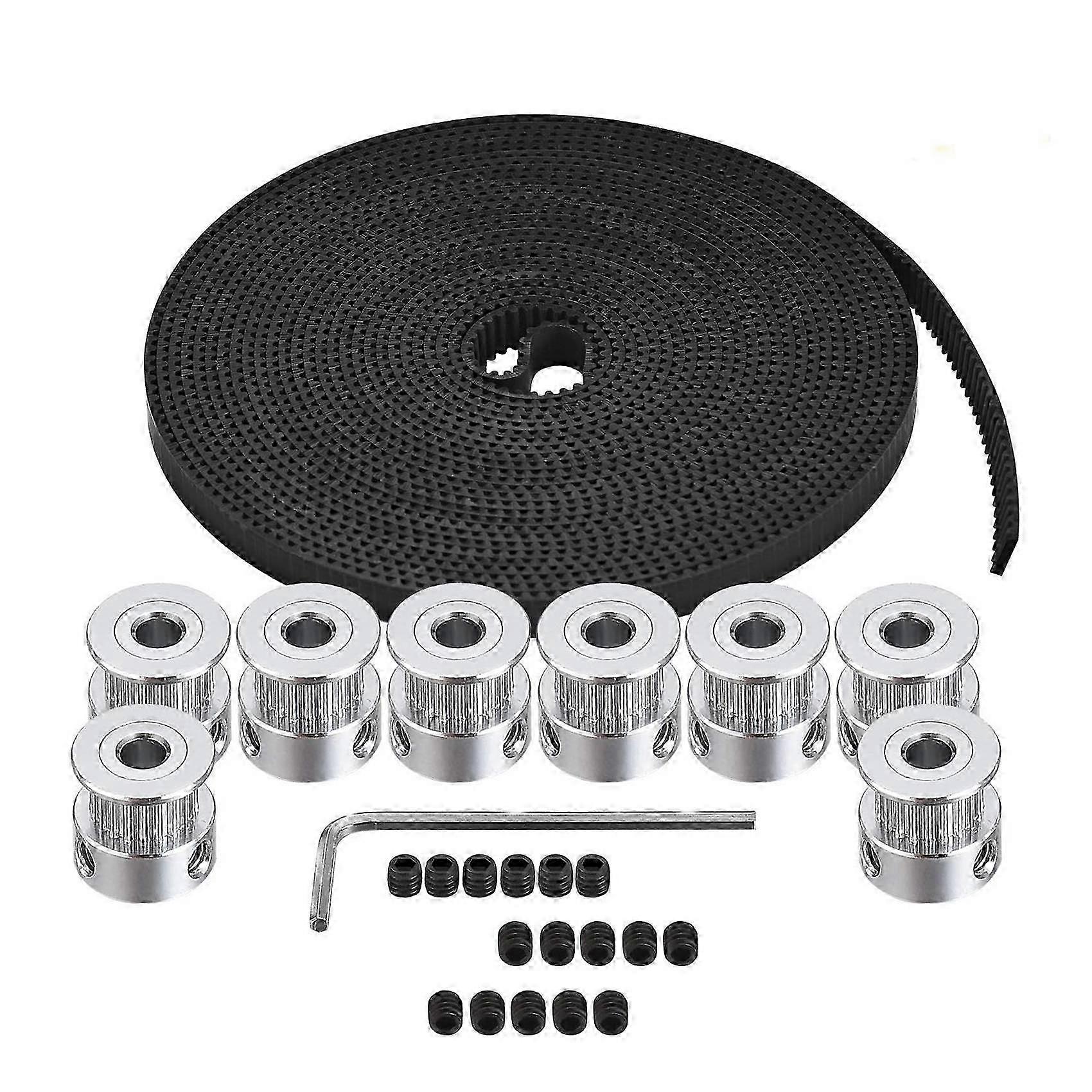 タイミングベルトプーリー、8個、5mm、20歯、タイミングプーリーホイール、5メートル、ゴム、2mmピッチ、幅6mm