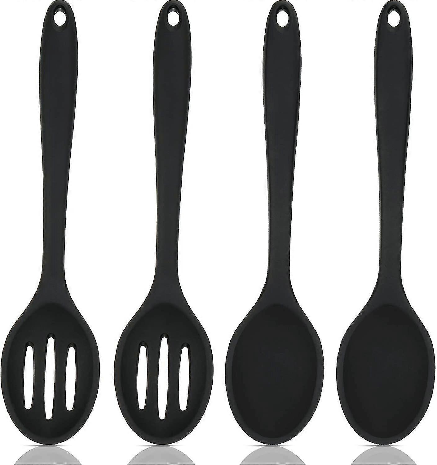 Dhrs 4 Pieces Silicone Nonstick Mixing And Slotted Spoons Set, Large Silicone Serving Slotted Spoon Nonstick Heat Resistant Spoons Compatible With Kit