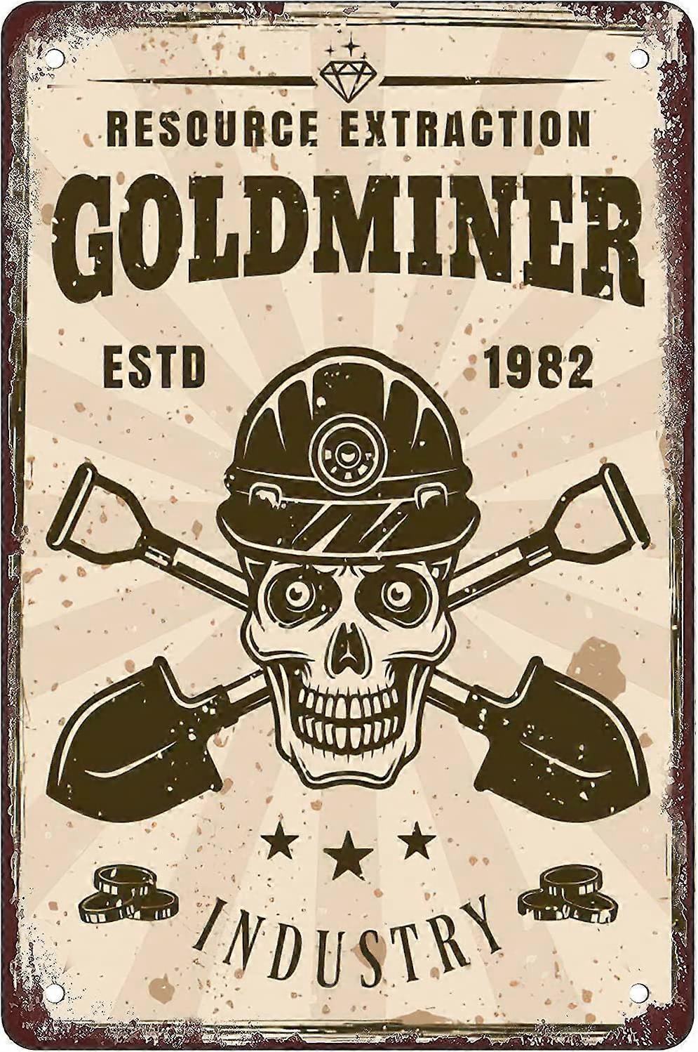 金鉱夫と2つの交差シャベルビンテージ金属錫の男性女性のための看板、バー、レストラン、カフェパブ、12x8インチの壁の装飾の頭蓋骨