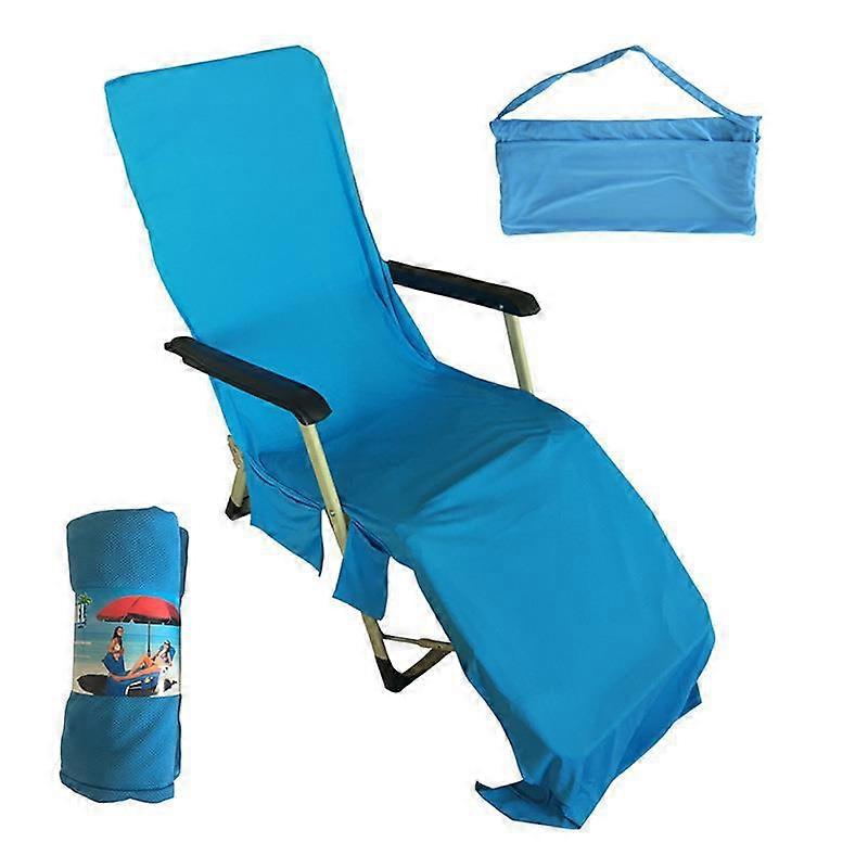 Microfiber Sunbath Lounger Chair Cover Beach Towel Quick Drying With Pockets For Holidays