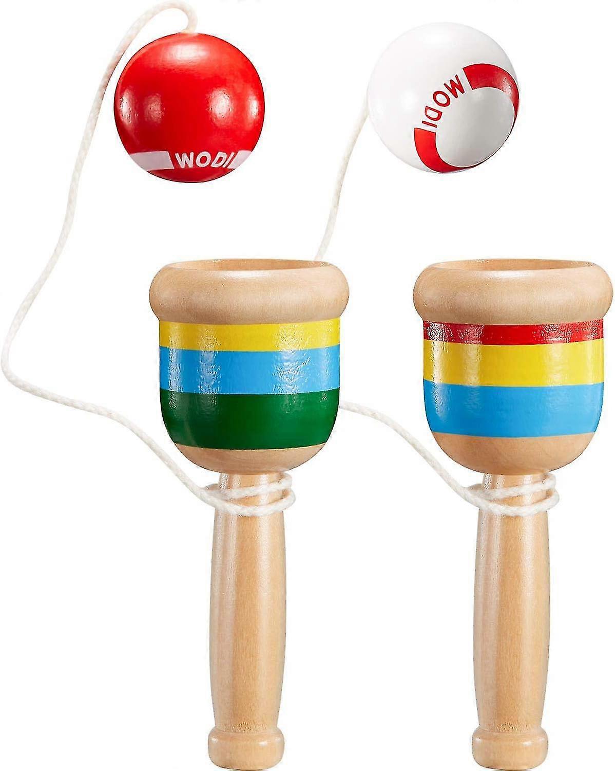 2Pcs Jacks Game with Ball Paddle Ball with String Cup and Ball Game, Mini Wood Catch Ball, Hand Eye Coordination Ball Catching Cup
