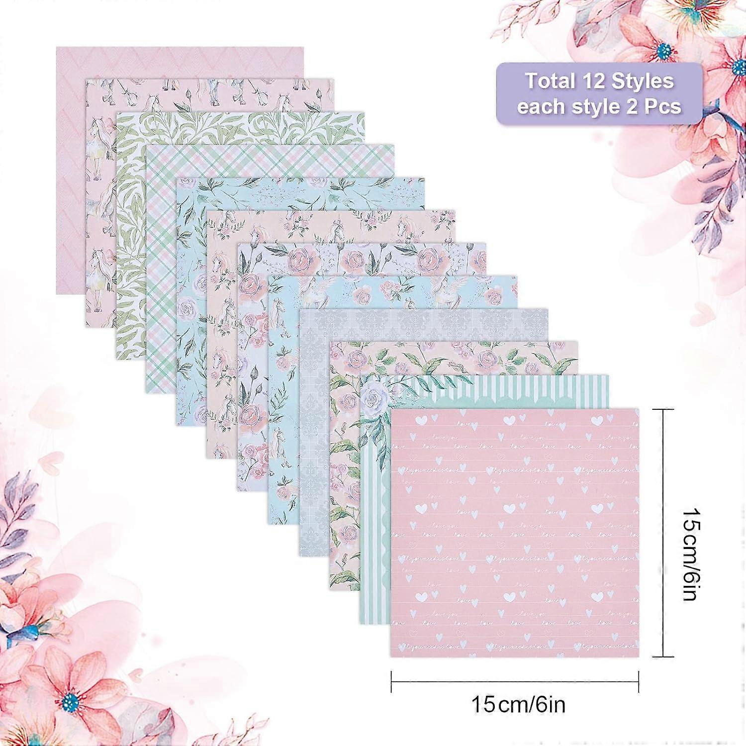 24 Sheets Pattern Paper Pack Floral Cardstock Papers Pad Decorative Scrapbook Cardstock Collection Single-Sided Patterned 6x6 Scrapbooking DIY Holiday