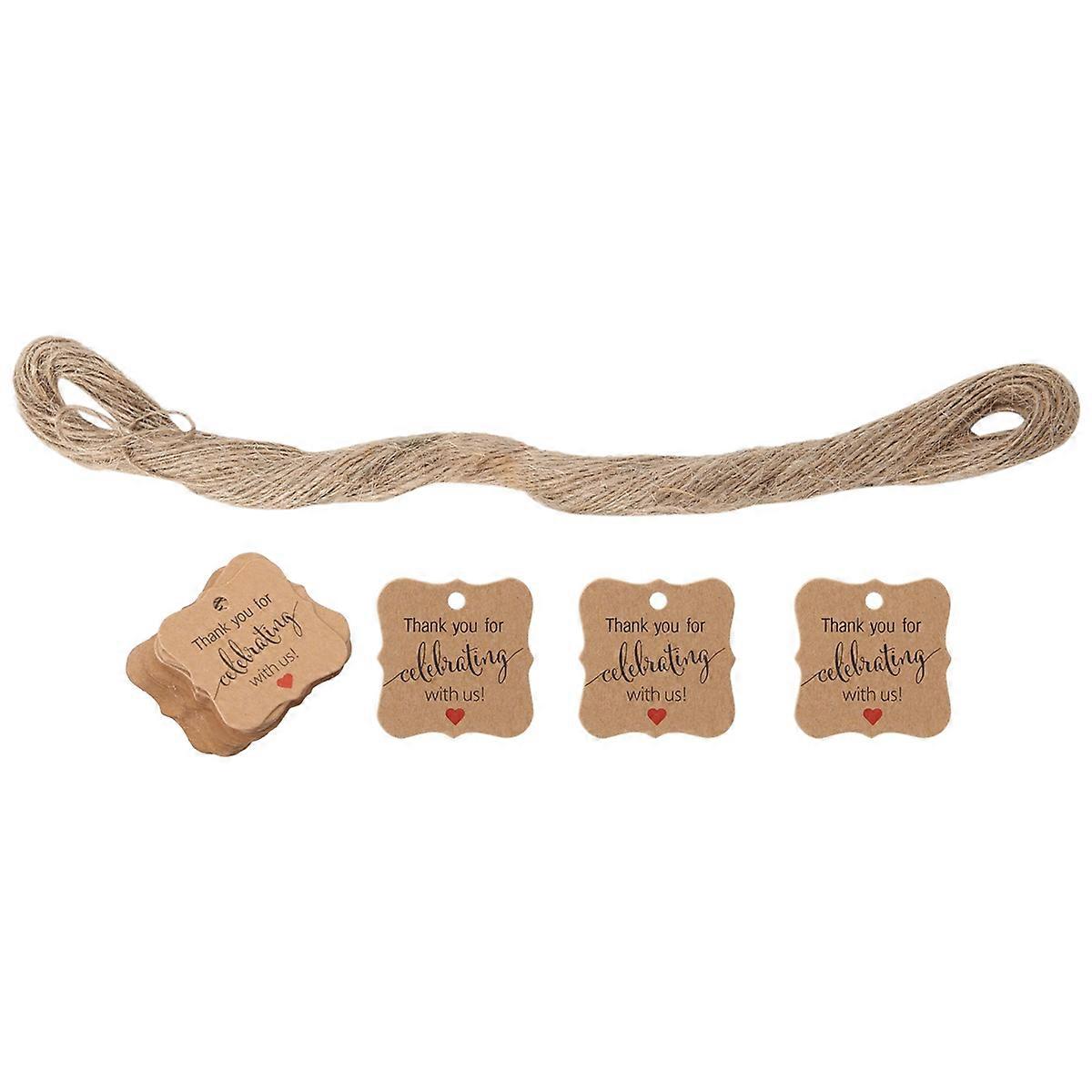 100 Pcs Thank You for Celebrating with Us Tags Kraft Paper Gift Wrap Tags with Natural Twine for Ba