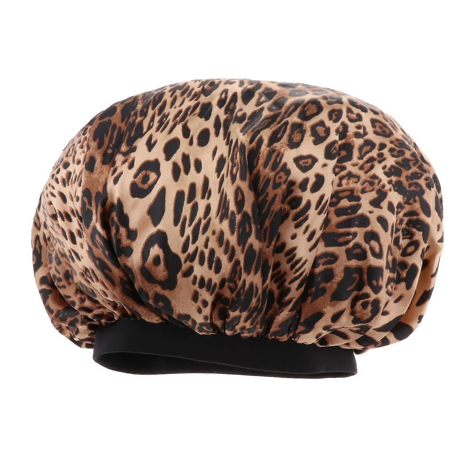 Satin Women Sleep Cap Night Wrap Elastic Sleeping Bonnet Leopard