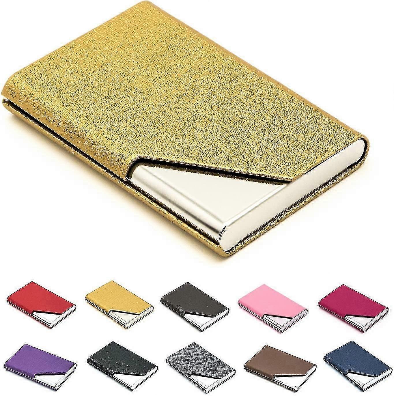 Business Name Card Holder Luxury Pu Leather & Stainless Steel Multi Card Case,business Name Card Holderfor Men & Women (yellow)
