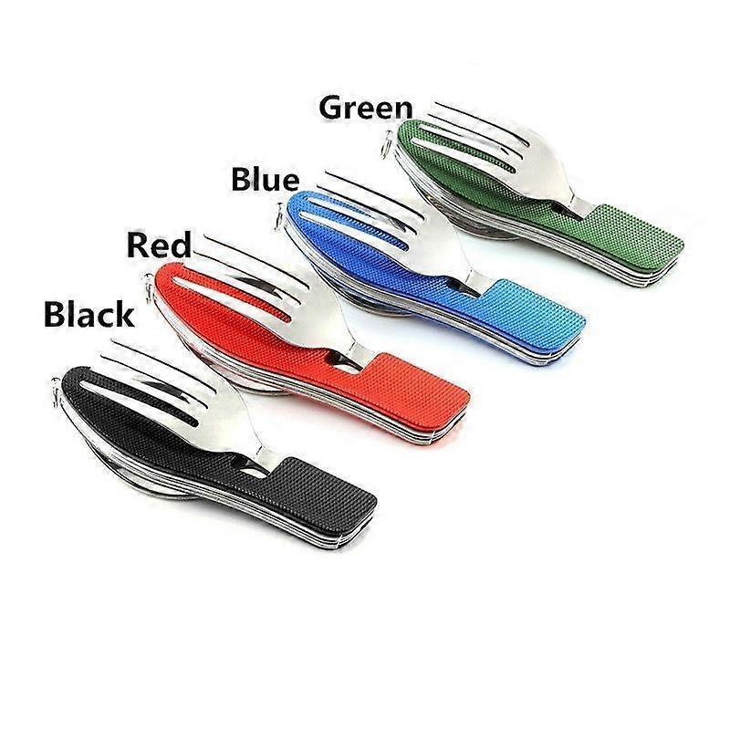 Tableware 4 In 1 Multifunction Outdoor Camping Stainless Steel Folding Pocket Kits Portable