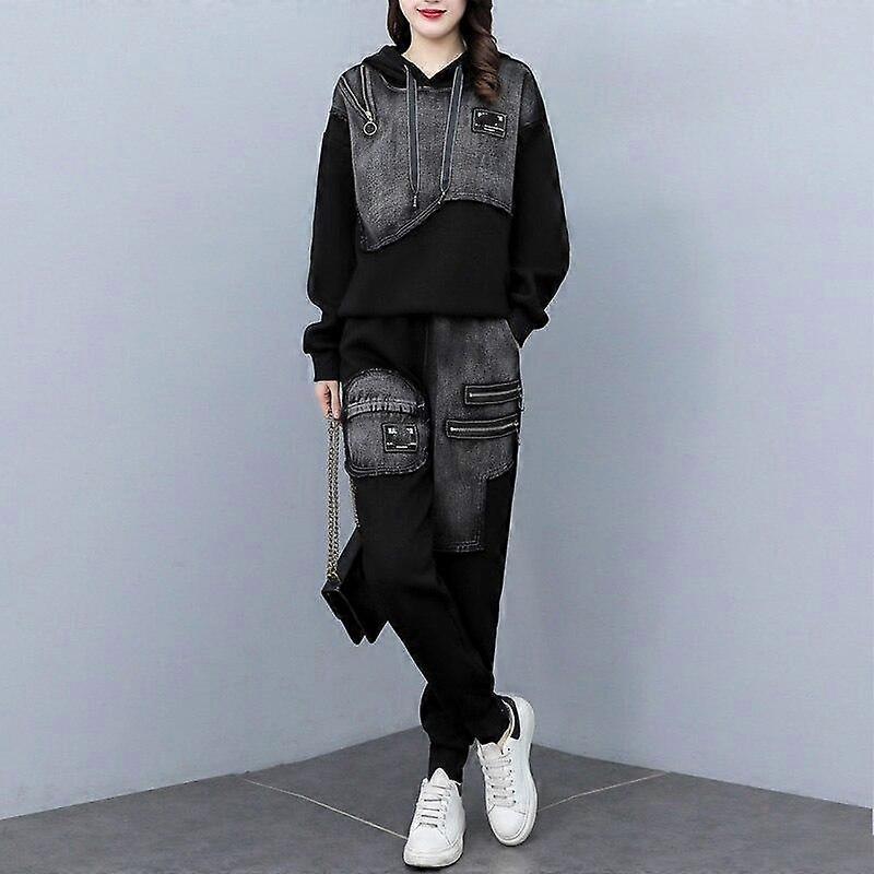 Loose Large Size Denim Suit Women's Denim Women's Two-piece Long-sleeved Top