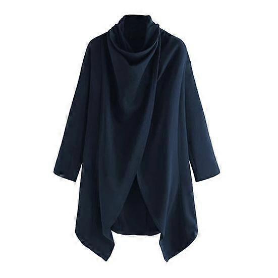 Men Cloak Coat High Collar Long Sleeve Street Style Windbreaker Solid Color Irregular Hem Mid-Length Outwear Punk Style Winter Outerwear