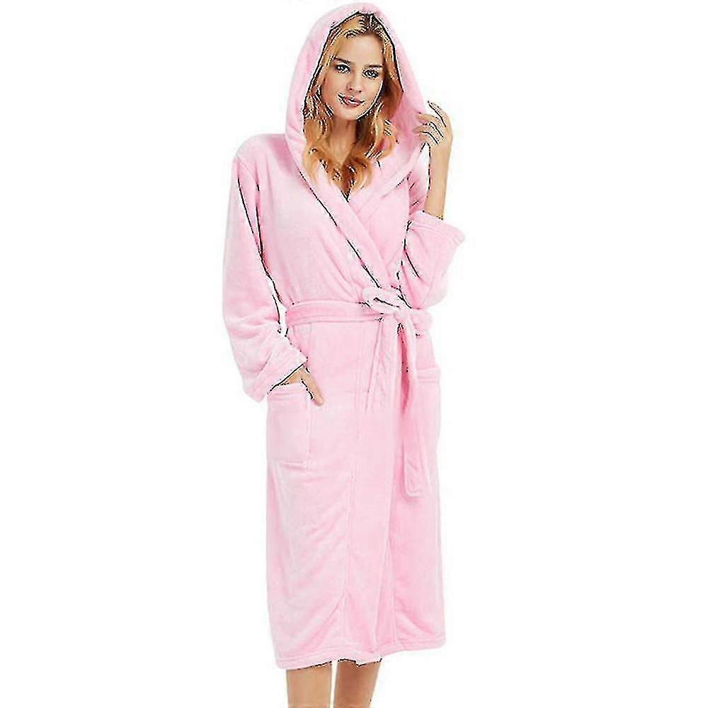 Womens Dressing Gown Hooded Fleece Fluffy Bathrobe Sx