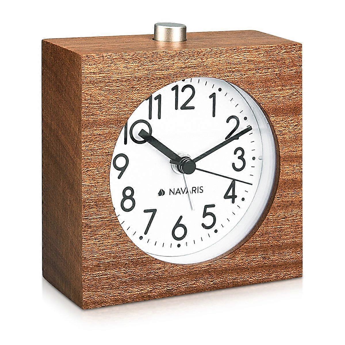 Wood Square Analog Alarm Clock with Snooze