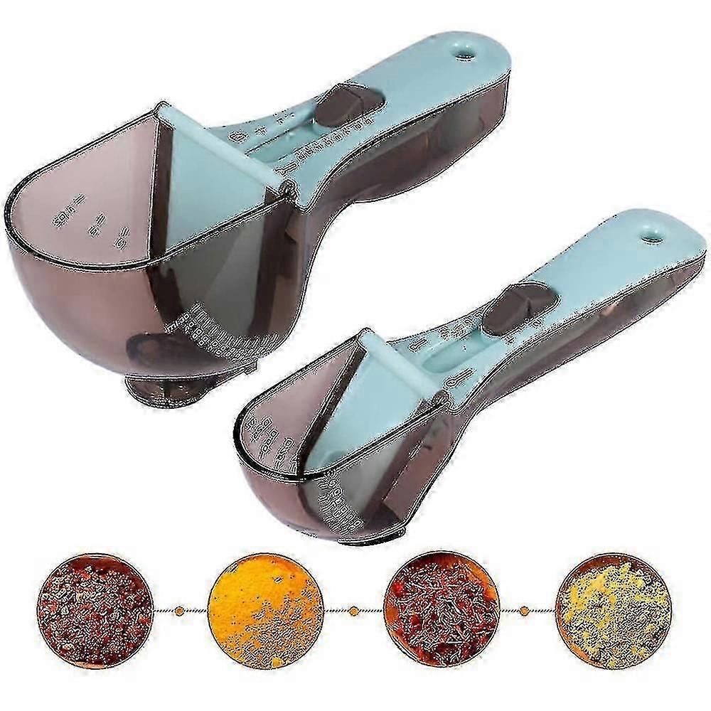 Adjustable Measuring Cups And Spoons Sets, 2 Pcs Kitchen Tool Plastic Scale Measuring Spoon For Baking, Liquid