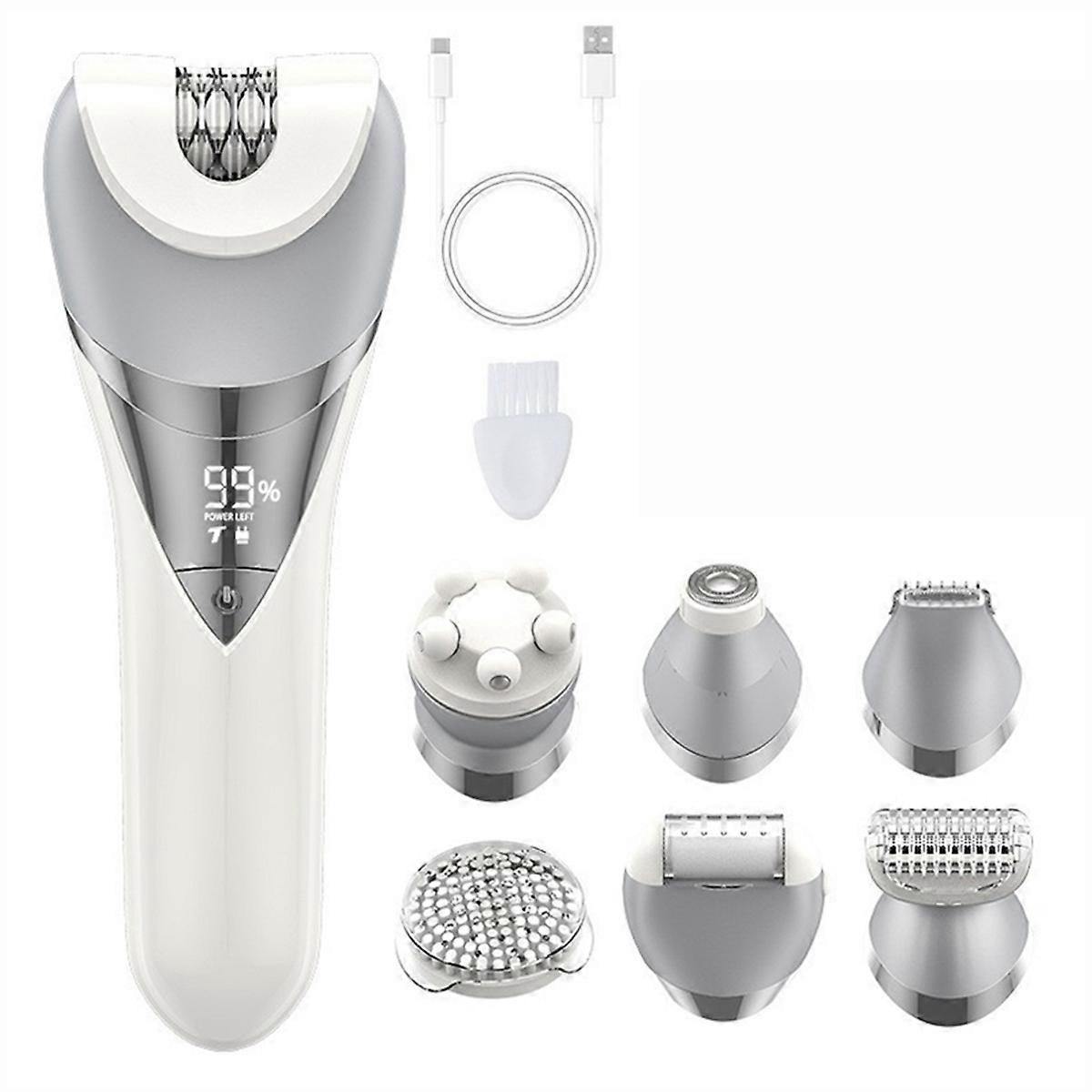 女性用電動トリマー 6 in 1 痛みのないウェット＆ドライシェーバー 腕、脇、ビキニライン、脚用 交換ヘッド