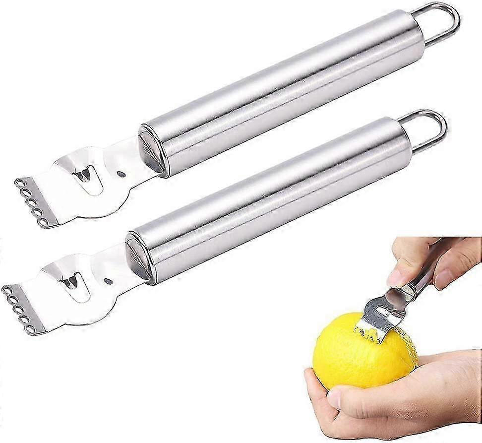 Lemon knife, 2 - piece set, made of stainless steel, with hanging ring design, for easy peeling and zesting of lemons