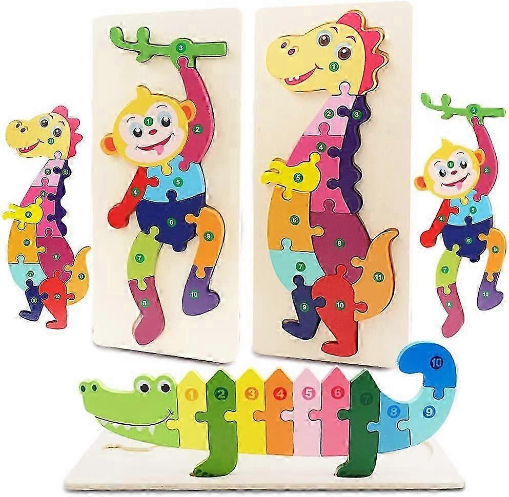 Wooden puzzle toy for toddlers 1-3 years old - 3 years old, animal dinosaur crocodile monkey