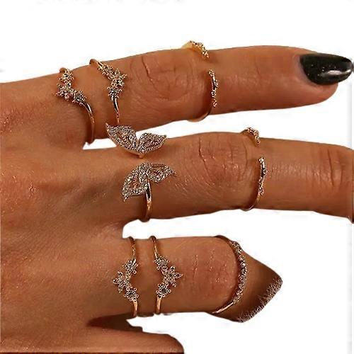 וינטאג 'בוהו קריסטל טבעות פרפר להגדיר לנשים זירקון עלים כוכבים גיאומטרי מפרק אצבע טבעת חתונה מסיבת תכשיטים מתנות