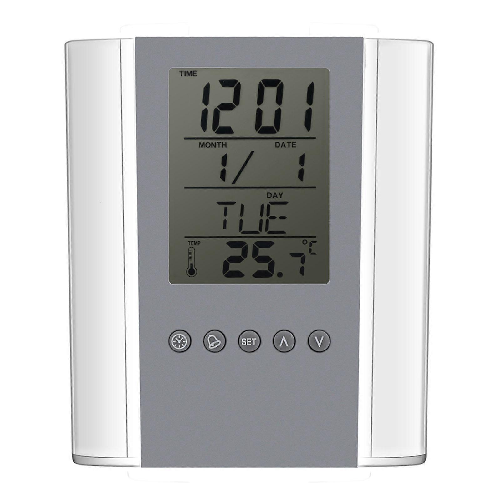 Digital Alarm Clock Temperature Display Table Pen Holder Desk Storage Box