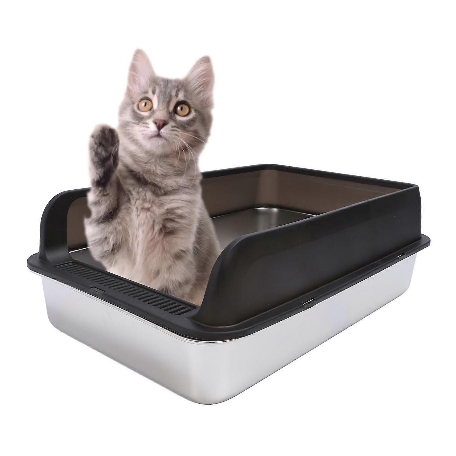 Stainless Steel Litter Box Anti Splashing Odorless Easy to Clean High Sides Semi Enclosed Cat Litter