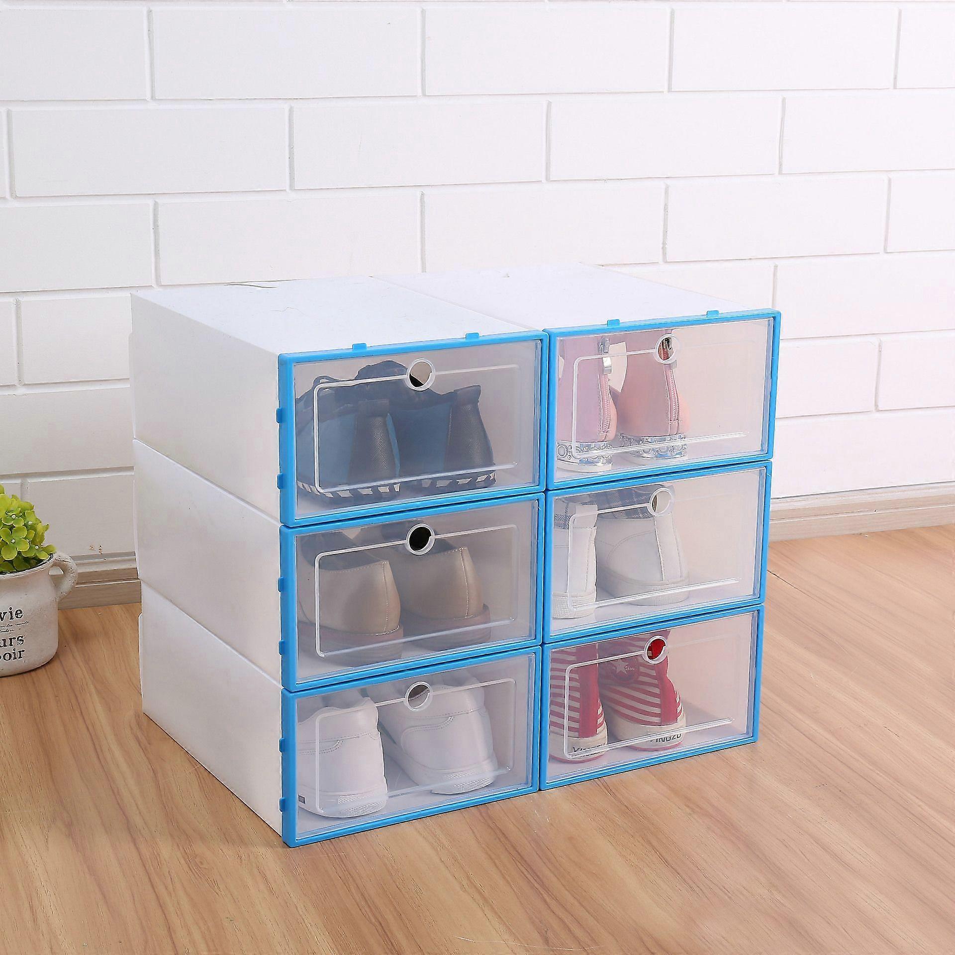6pcs Plastic Shoe Box Stackable Foldable Shoe Organizer Drawer Storage Case With Flipping Clear Door Ladies Men