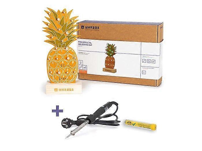Kit de soudure, ananas XL avec 19 LED RGB et support en bois, kit promotionnel avec fer à souder et soudure gratuits.
