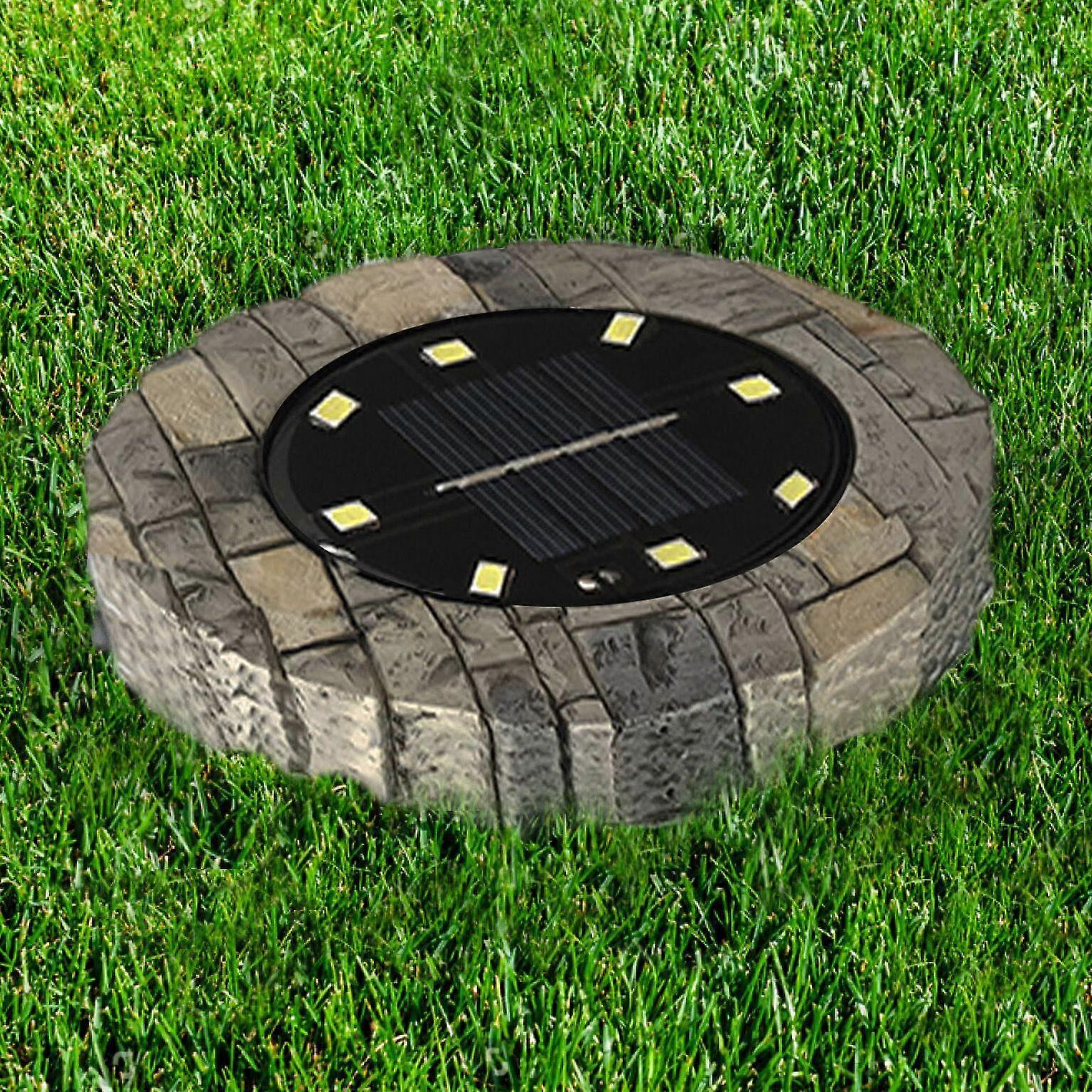 Stone Pattern Solar Ground Lights, 8 LEDs Solar Pathway Lights, Waterproof, with Spike, Warm White