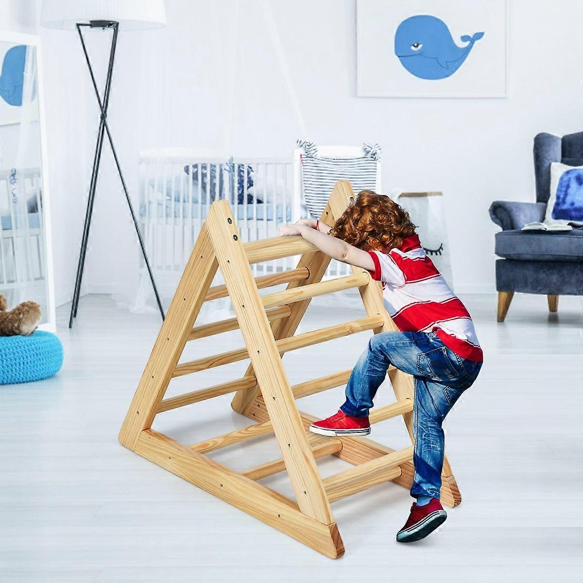 Wooden climbing triangle for children aged 3 and up to develop motor skills in natural pine 93x46x