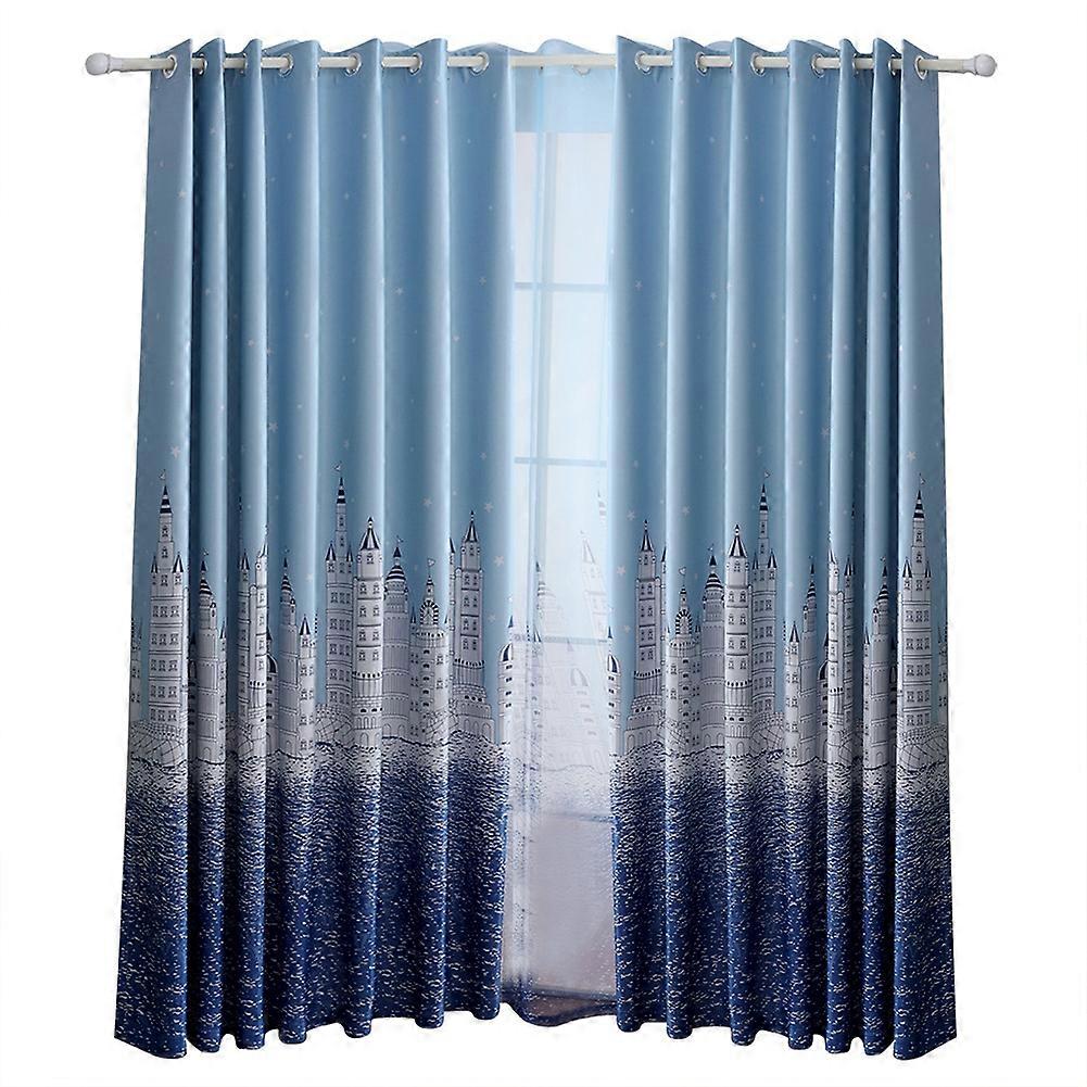 Stylish Gradient Blackout Curtains, Heat Blocking for Double Layer Design, Flower Embroidered 100x250cm Blue, Embroidered Sheer for Privacy