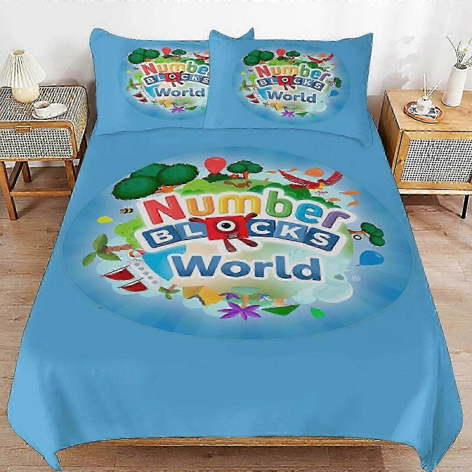 v1504 Lençóis Numberblocks Capa de Edredom de Cama Microfibra Roupa de Cama Se3D Impresso Leve3 Peças Conforto Se, (1 Capa de Edredom e 2 Fronhas) Cama S