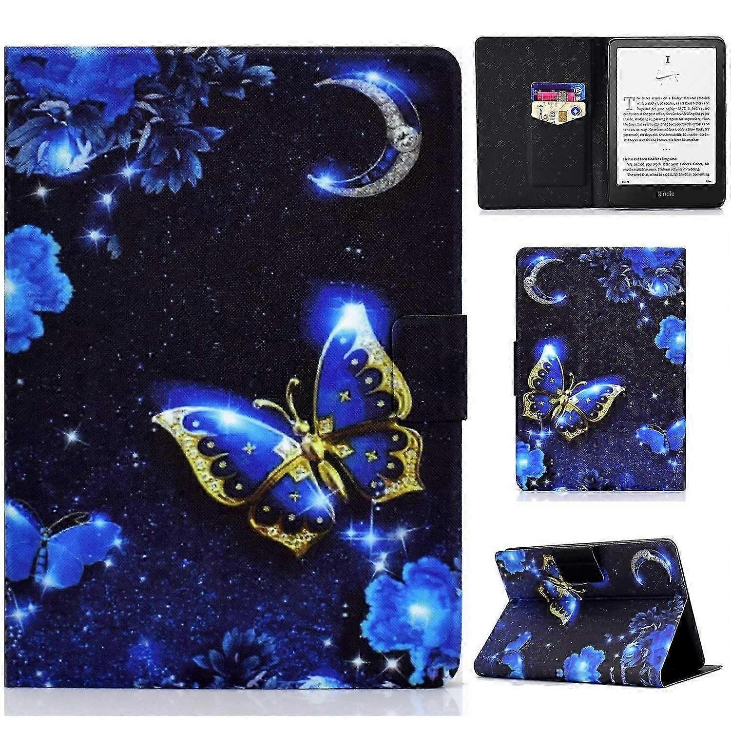 For Amazon Kindle Paperwhite (2024) Case Stand Pattern Printed Leather Cover - Blue Butterfly