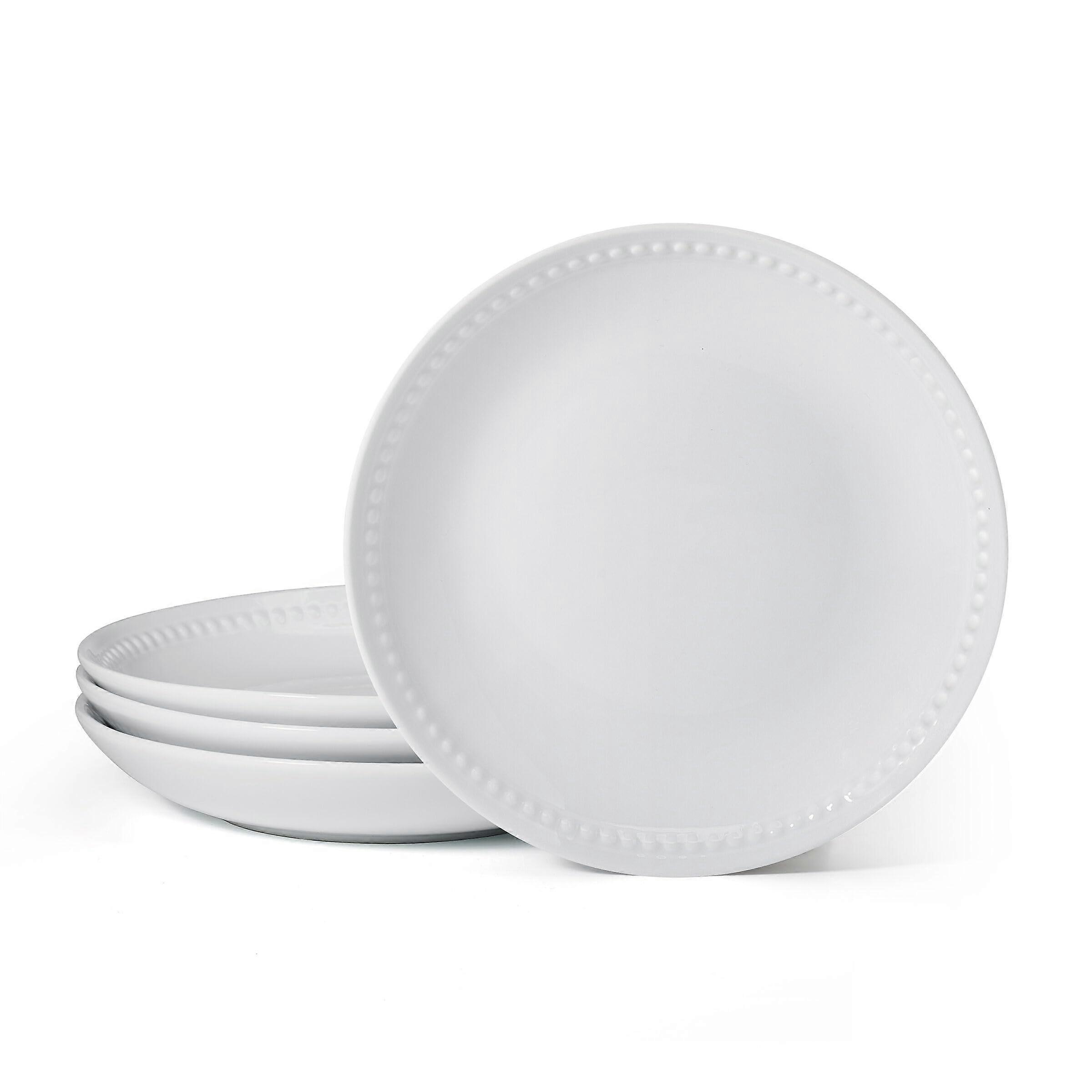 Beaded Set of 4 Coupe Salad Plates, 8.5 Inch, Durable Ceramic, Elegant Design for Dining Table