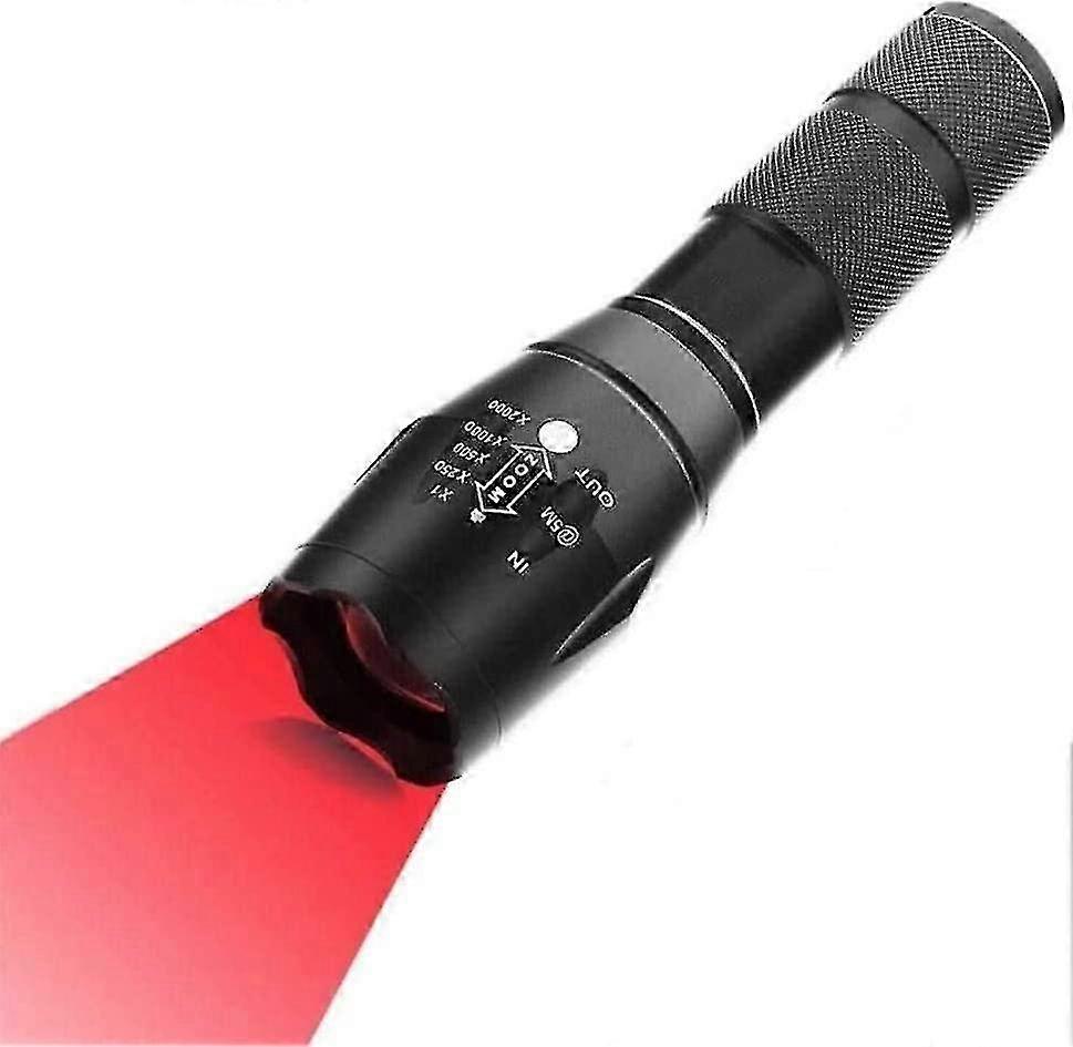 Rechargeable 500 Lumen Red Light Flashlight with Zoom Functionality for Night Vision