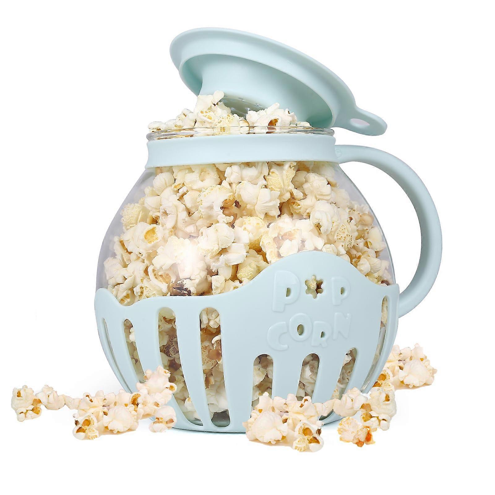 MMUGOOLER Glass Microwave Popcorn Popper, 2.25QT BPA-Free Popcorn Maker with Silicone Lid, Dishwasher Safe, Blue