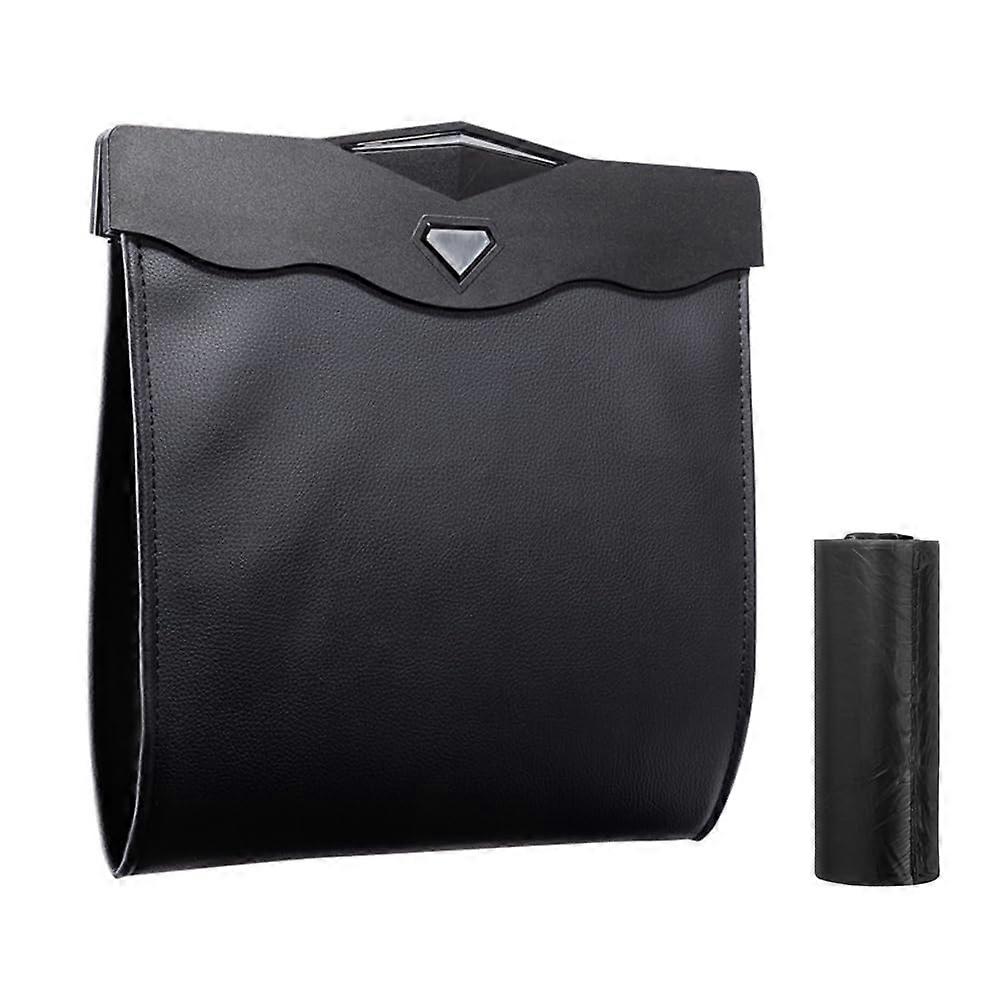 Hanging Car Trash Bag with Smart LED Light, Magnetic Design, Durable Leather Material, Universal Fit for Vehicles
