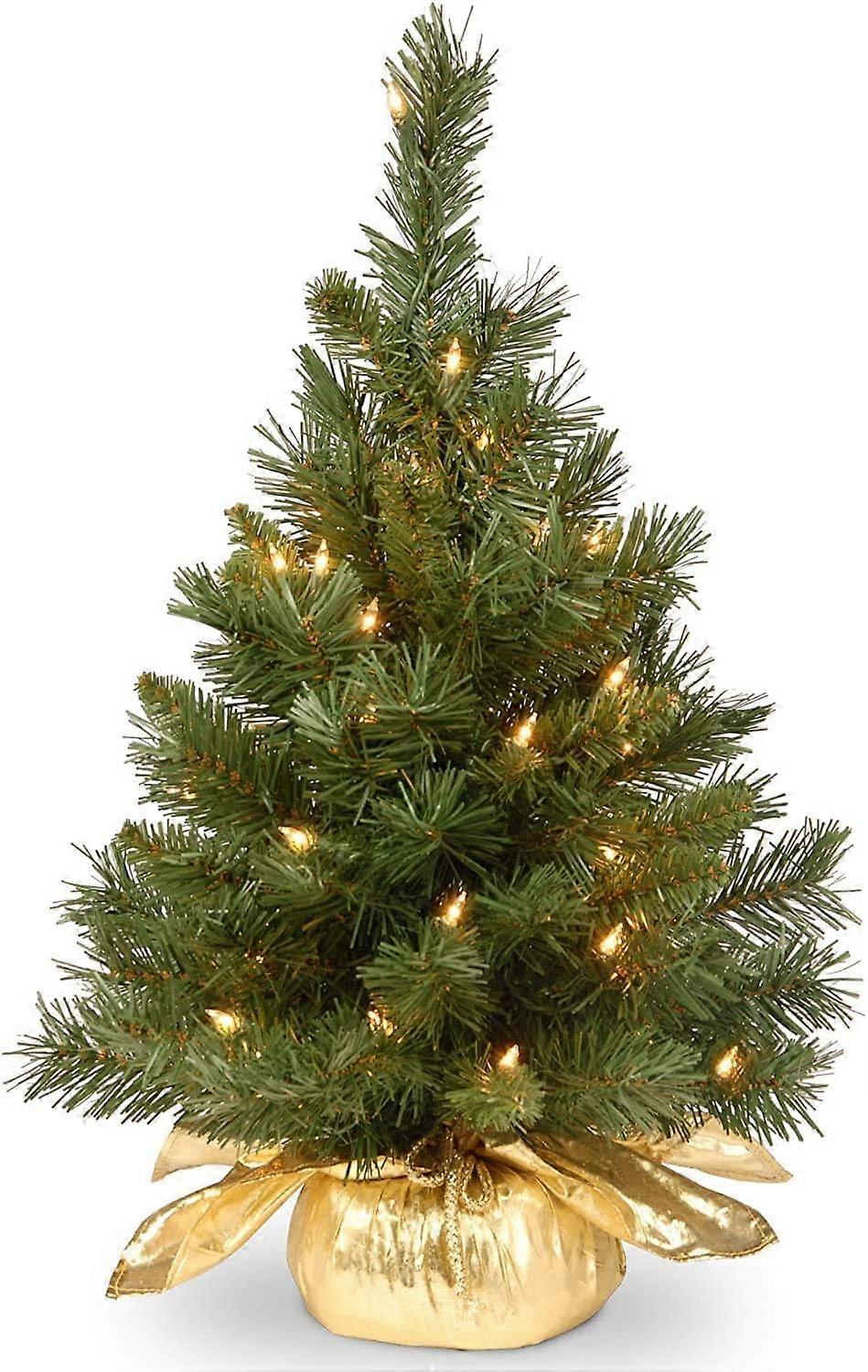 Prelit Artificial Mini Christmas Tree Includes Small Lights and Cloth Bag Base Majestic Fir 2 ft