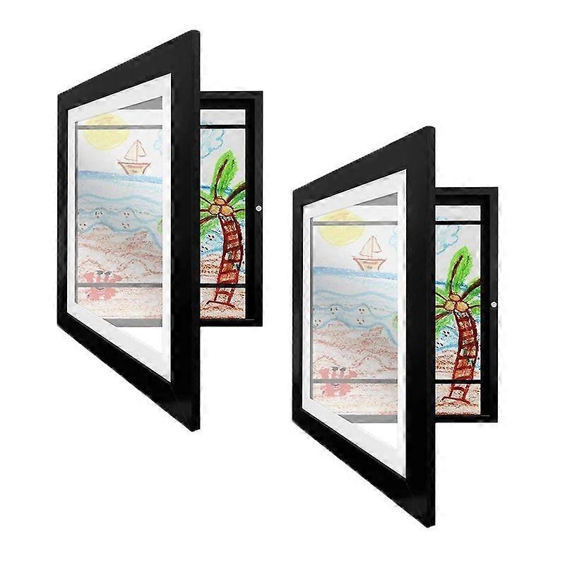 Kids Wall Frame 2pcs Magnetic Wooden Art Frame for Drawings and Paintings Photo and Print Display Modern Style