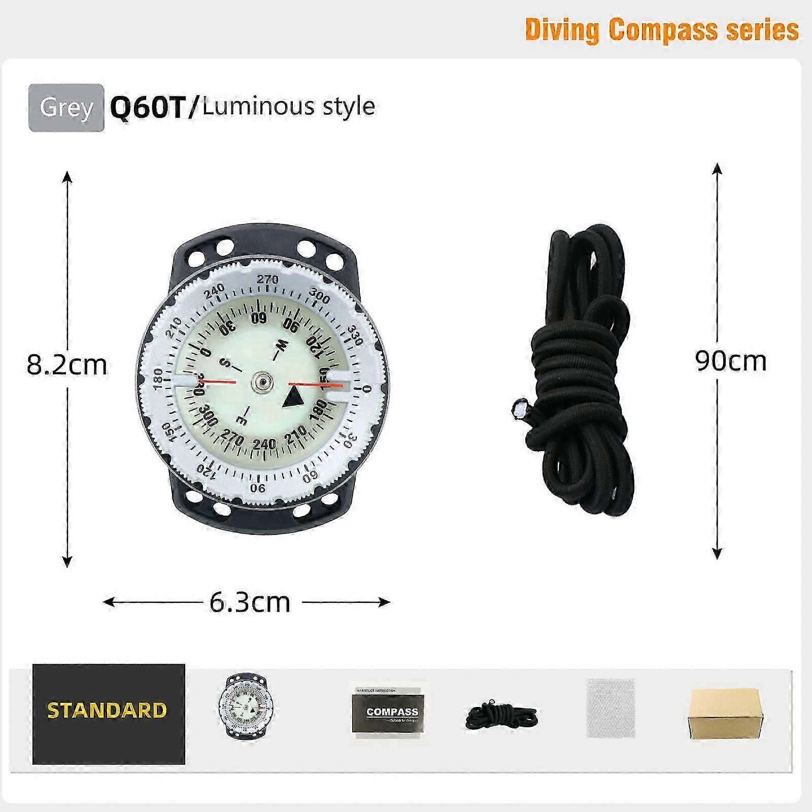 Grey Portable Waterproof Night Vision Scuba Module Gauge Diving Navigation Compass iK