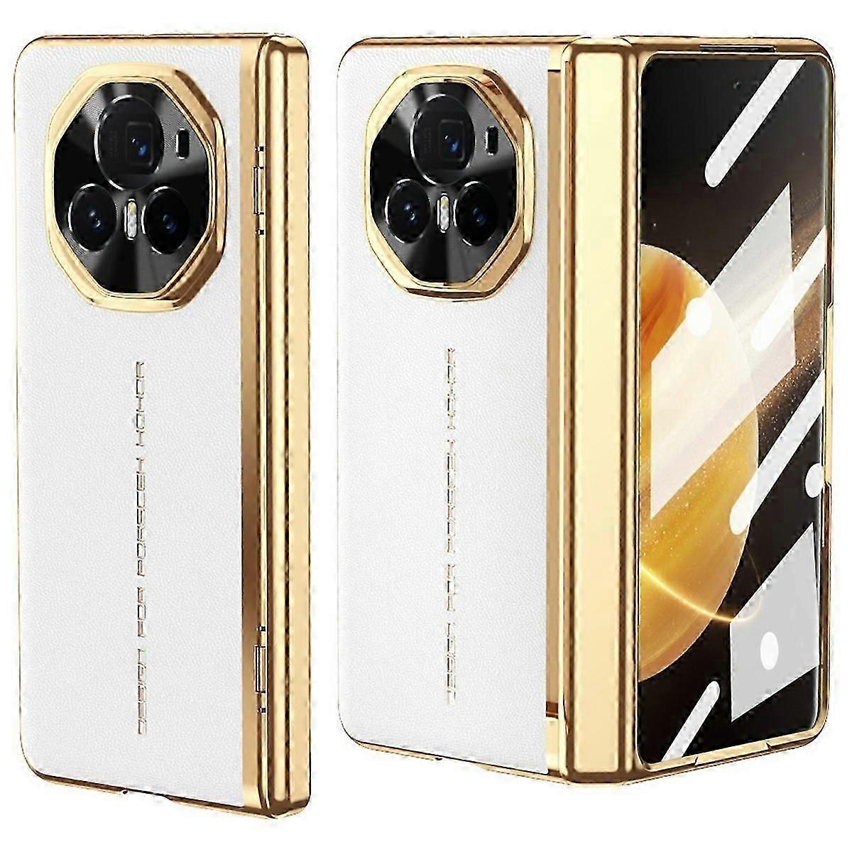 من أجل Honor Magic V3 5G حالة جلد PU + غطاء هاتف مطلي بالكهرباء مع فيلم شاشة زجاجي مقسى