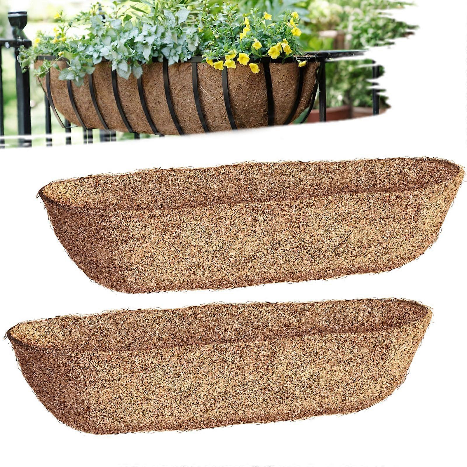 Coco Liners Trough 30-Inch 2 Pack Window Boxes Coconut Husk Coco Fiber Railing Deck Fence Baskets Outdoor Indoor