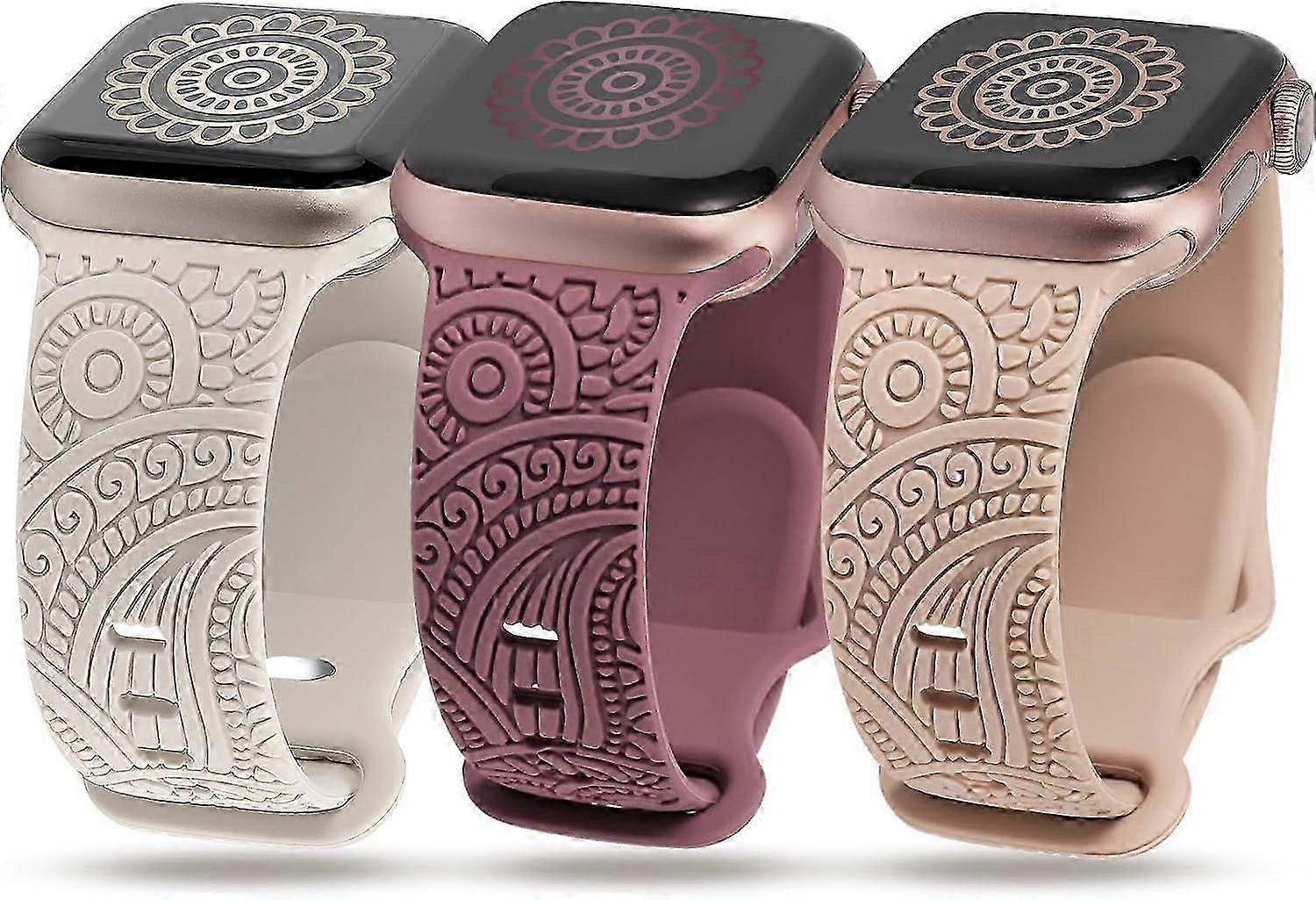 2025 Latest Model 3 Pack Boho Engraved Bands Compatible with Apple Watch Bands