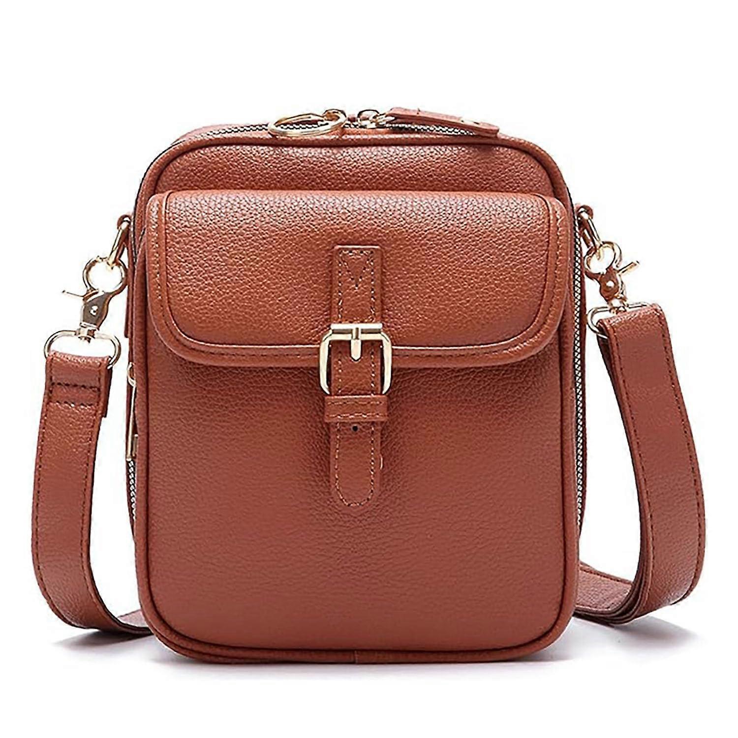 Crossbody Leather Bag, Retro Double-Layer Design, Large-Capacity Mini Crossbody Bag, Adjustable Strap