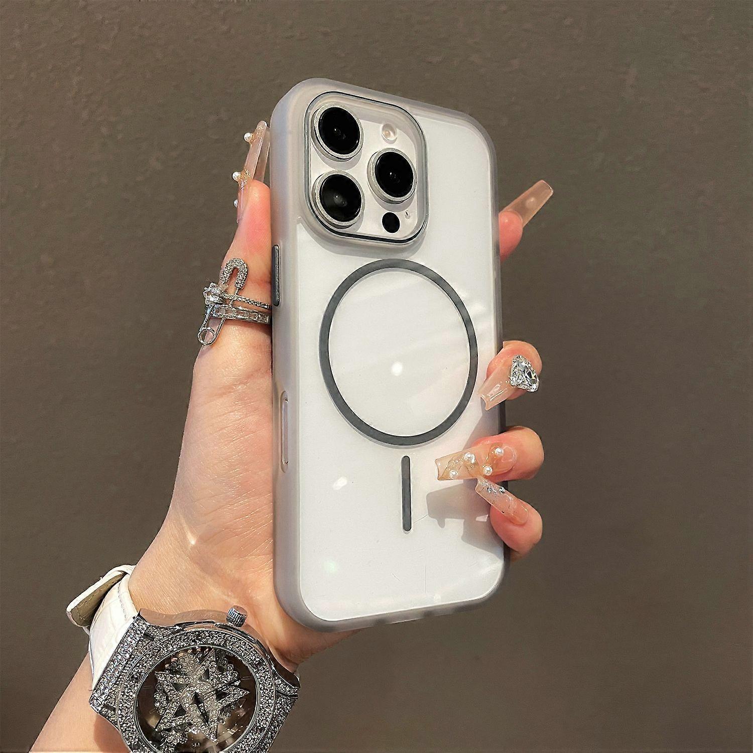 For iPhone 16 Pro Max Magnetic Case TPU+PC Clear Phone Back Cover