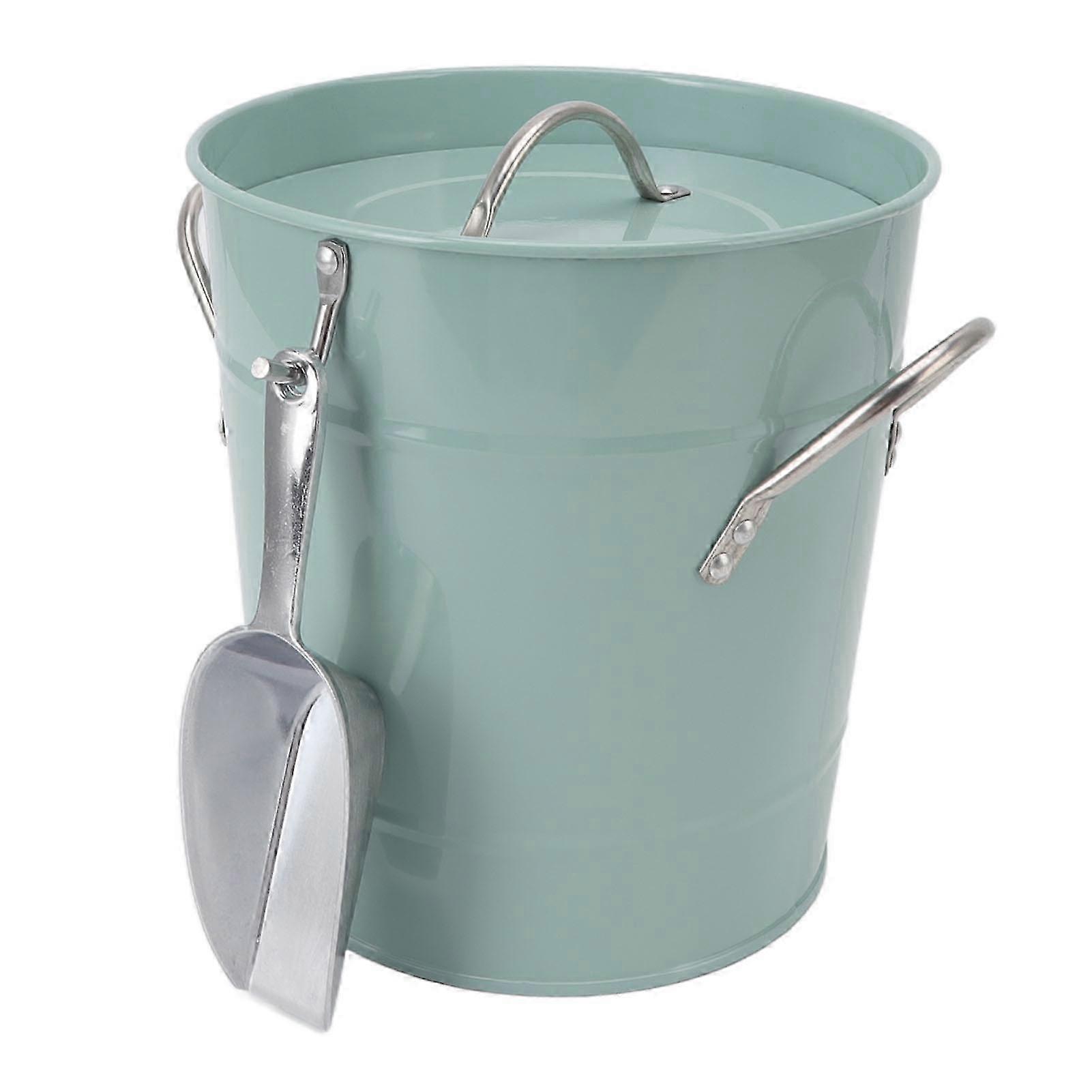 Galvanized Round Ice Bucket with Lid & Shovel for Bar Restaurant Party Blue