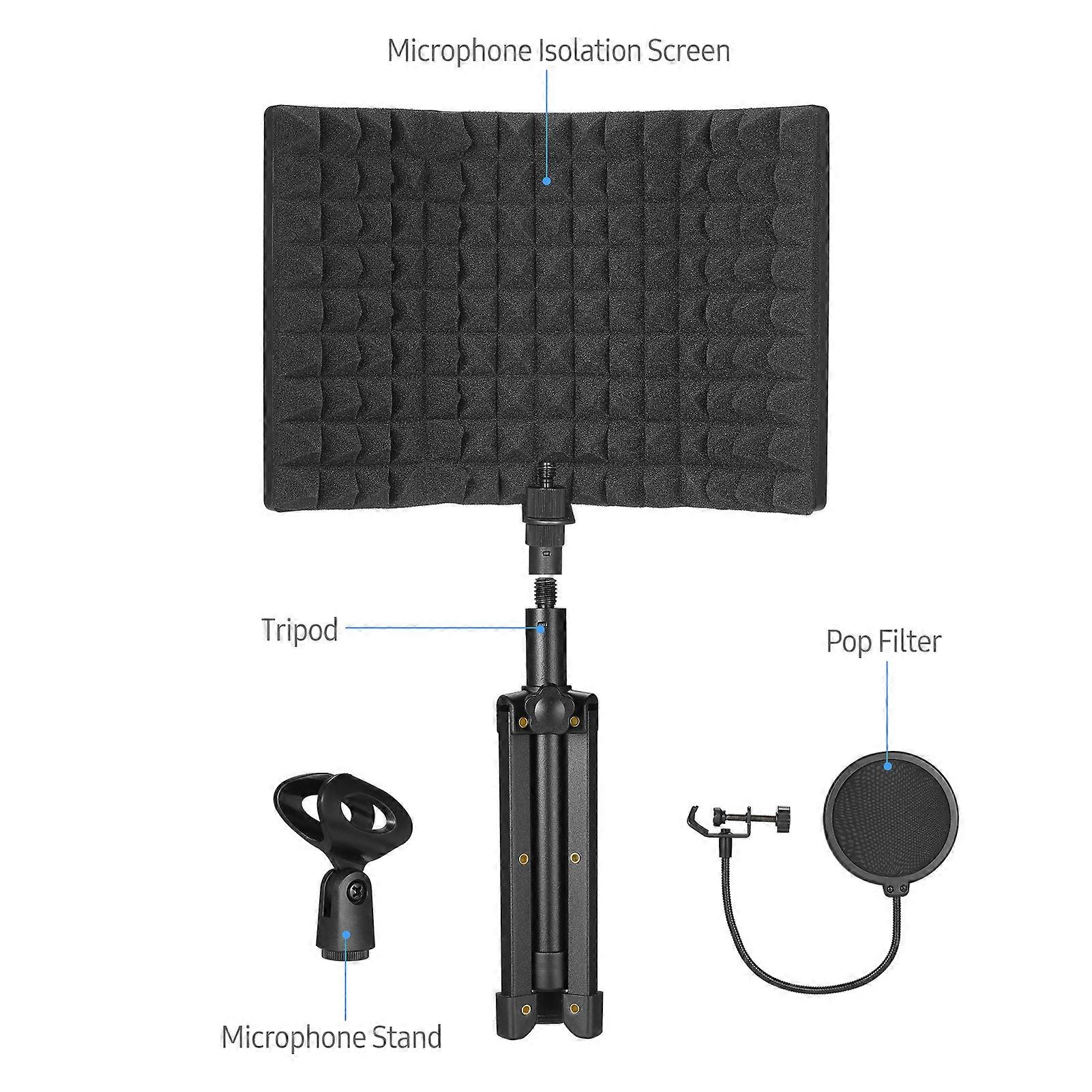 Microphone Isolation Screen with High-Density Absorbing Sponge 3-Panel Foldable Windshield Mini Wind Screen Board Sound Insulation Cover for Recordin