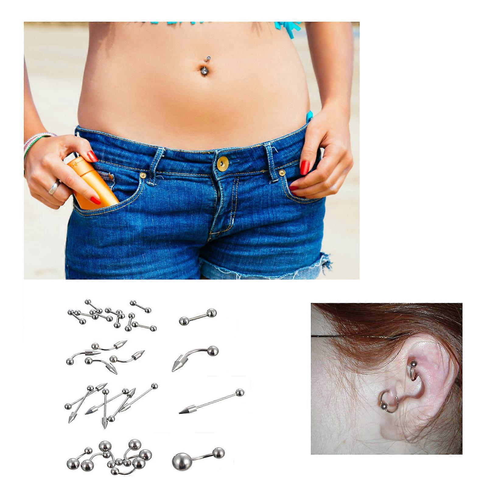 85pcs Body Jewelry Piercing Lot Stainless Steel Nose Horseshoe Lip Tongue Eyebrow Tragus Body Piercing Navel Belly Ring Barbells