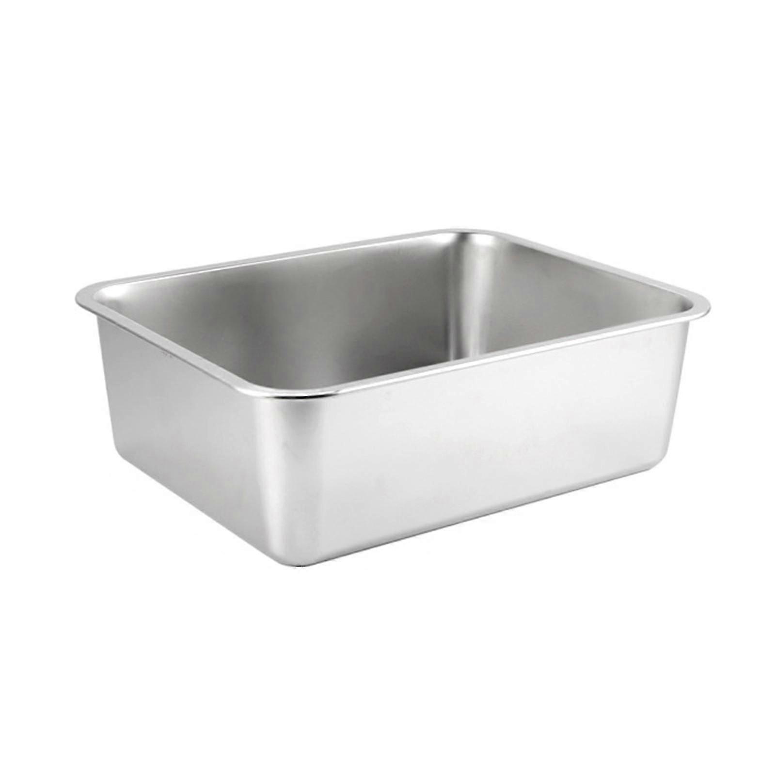 Stainless Steel Cat Litter Box with Low Entry, Durable Spacious Open Rectangular Pan for Pets