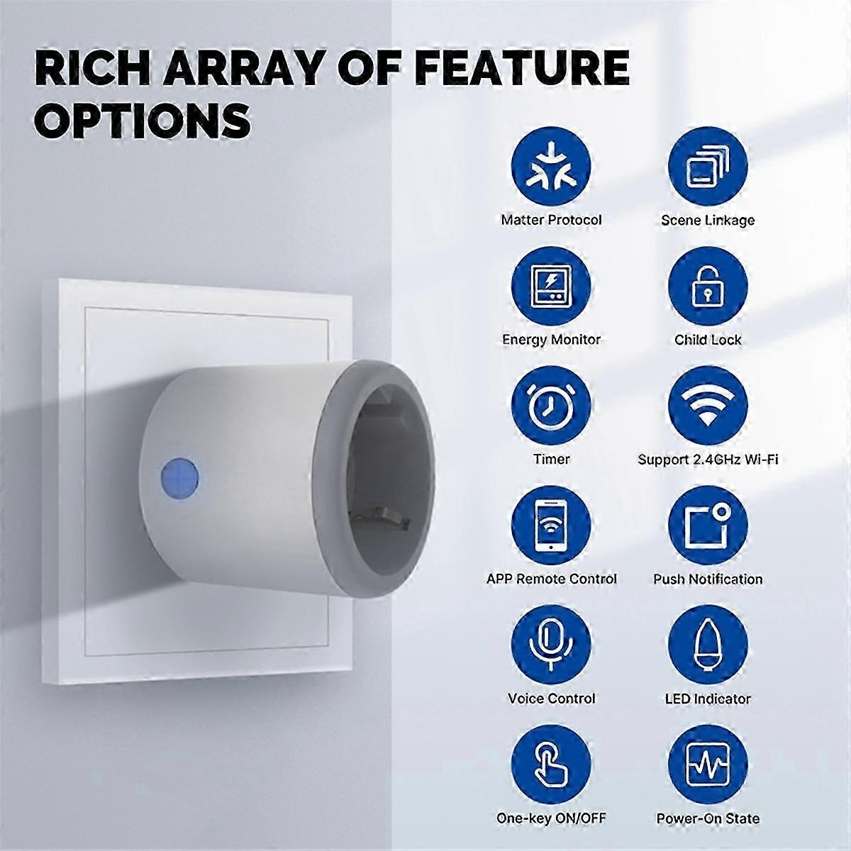 MATTER WiFi Socket Graffiti Smart APP Remote Timing Multifunctional 16A Power Meter Function Socket