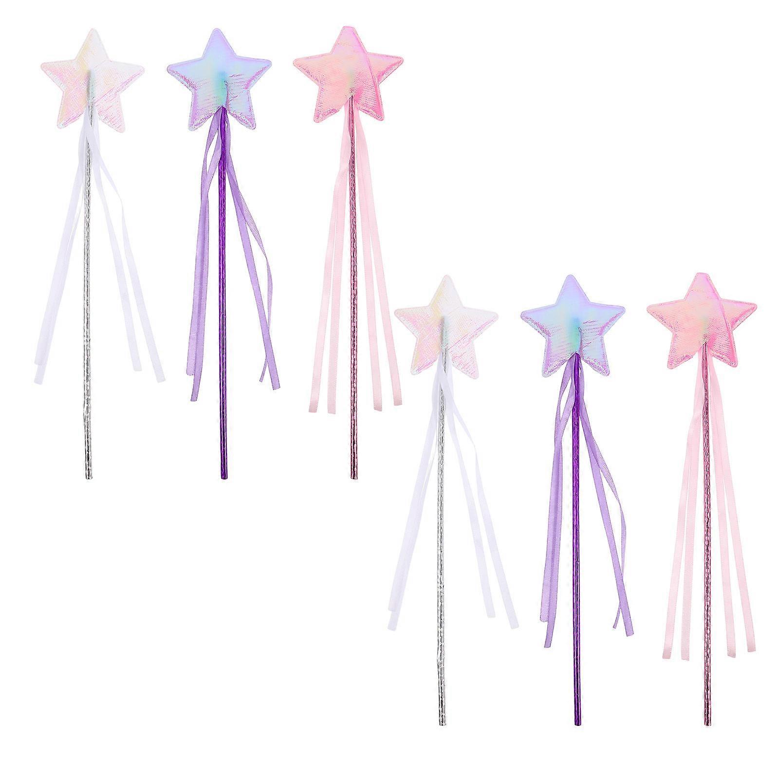 Glitter Star Shaped Fairy Wands Set of 6 White for Birthday Halloween Christmas Party Cosplay Performances Soft Props
