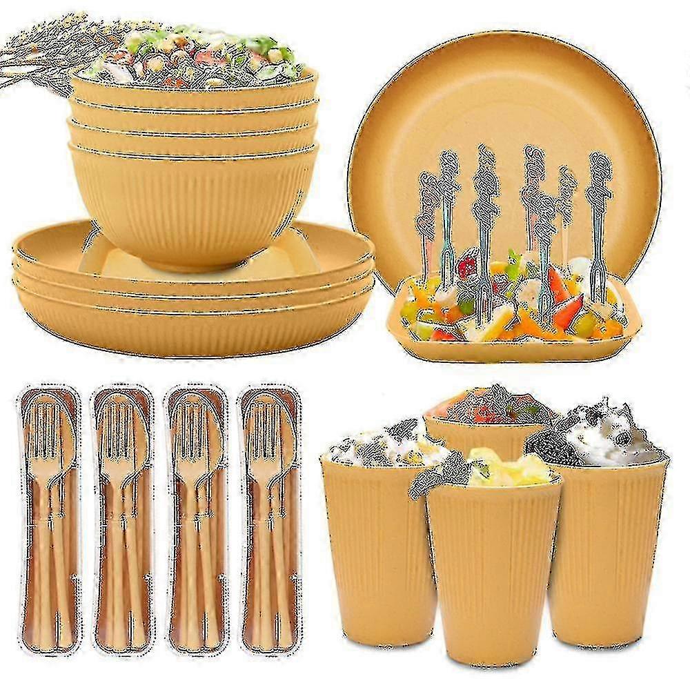 Unbreakable Camping Dinnerware Set - Plastic Plates & Bowls for Picnics